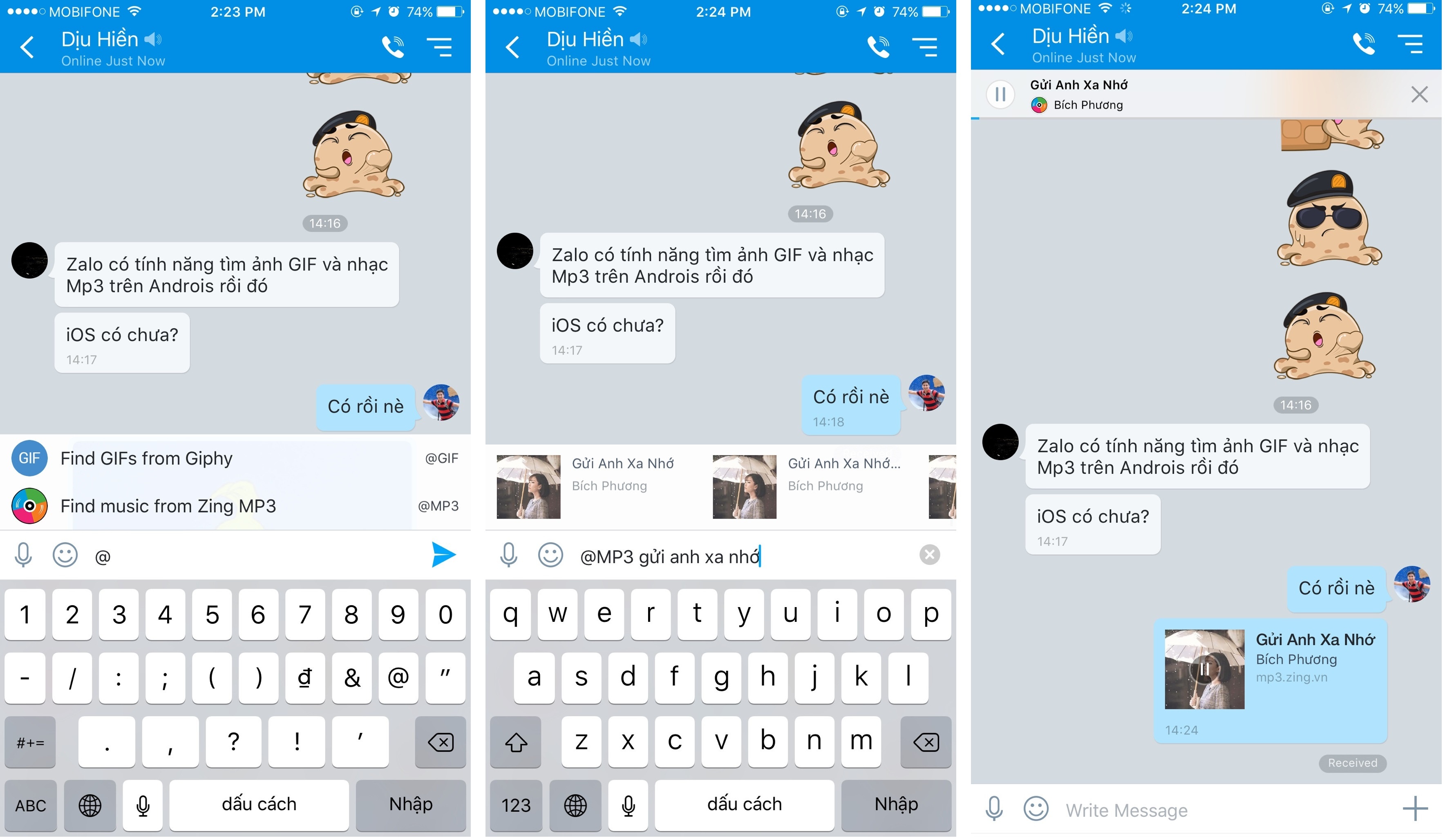 tìm và chia sẻ nhạc từ Zing Mp3 trên Zalo ảnh 1 tim va chia se nhac tu Zing Mp3 tren Zalo anh 1