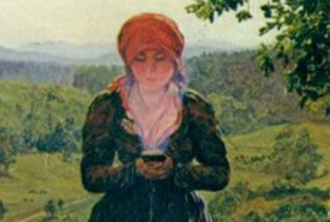 Cô gái cầm iPhone trong bức họa từ thế kỷ 19 ảnh 2 Co gai cam iPhone trong buc hoa tu the ky 19 anh 2