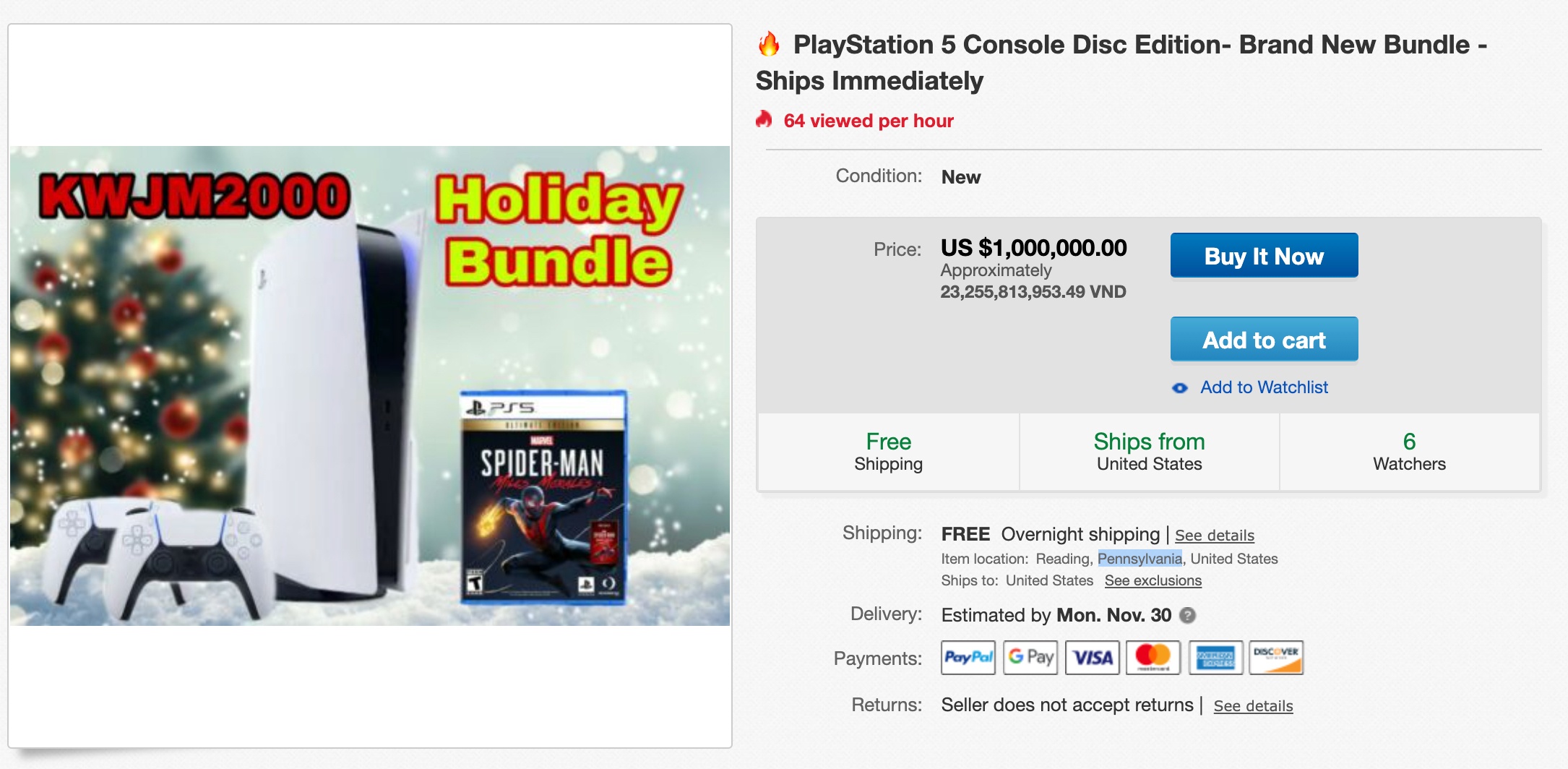 May choi game PlayStation 5 co gia 1 trieu USD tren eBay anh 1