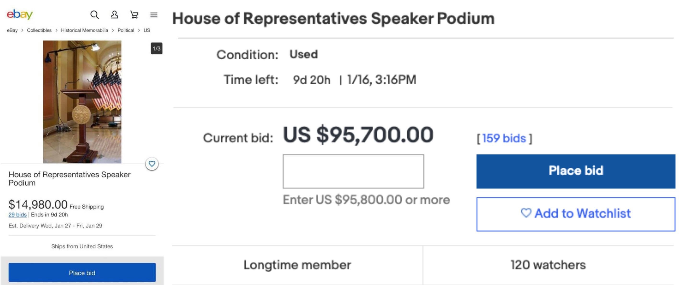 Buc phat bieu Ha vien My bi rao ban tren eBay anh 1