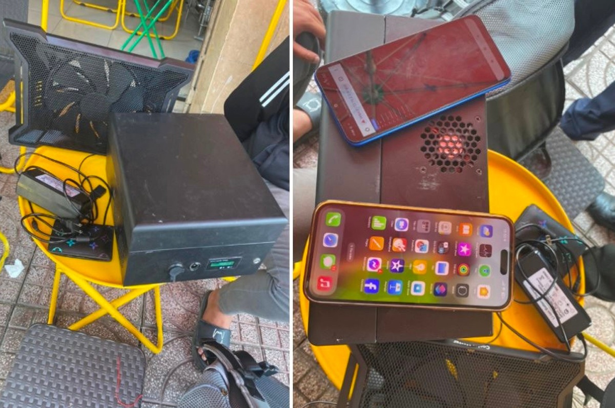 Dung xe may mang tram BTS gia de phat tan tin nhan lua dao hinh anh