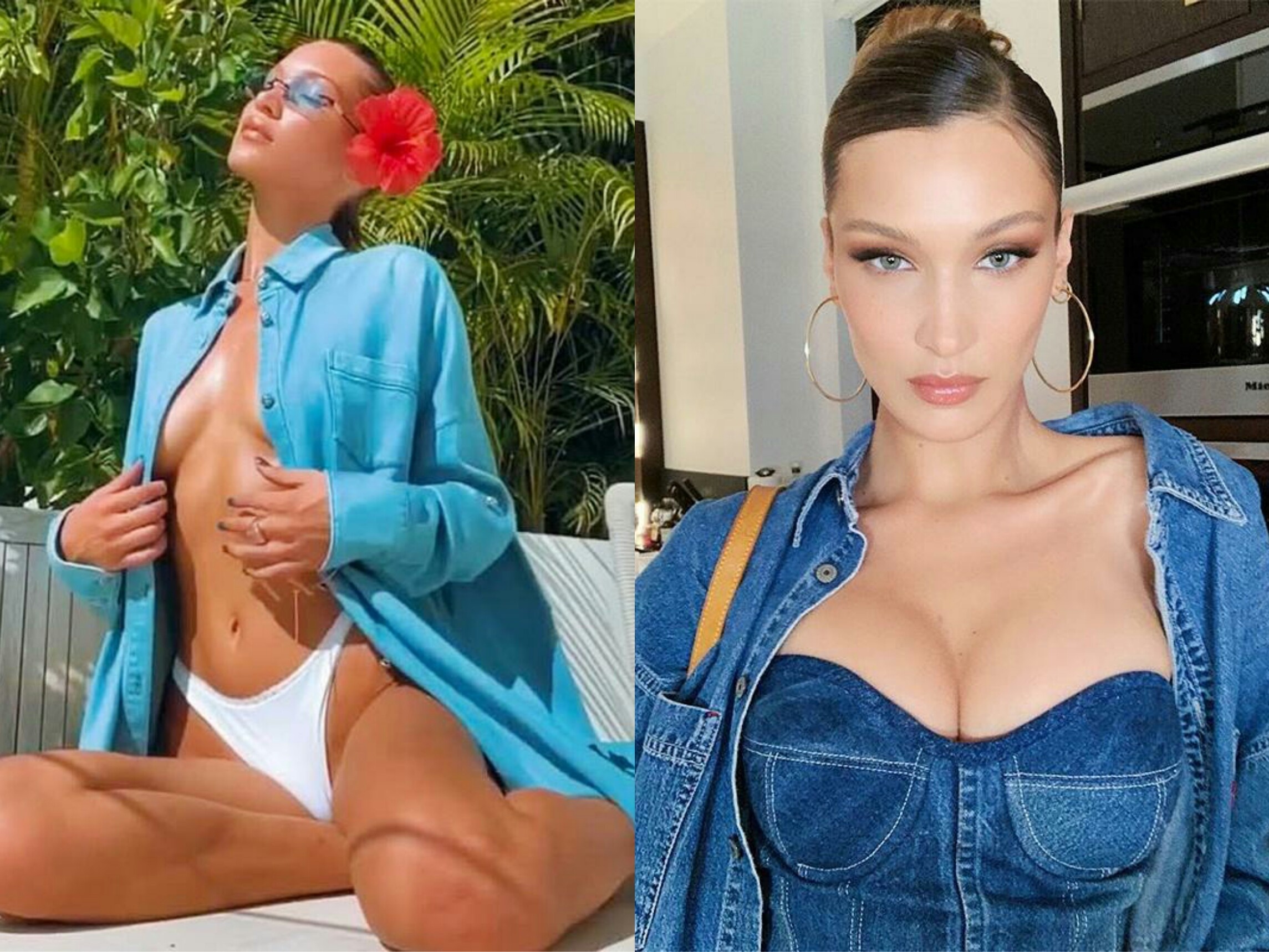 Bella Hadid thich mac vay ao khoe nguc, chup anh ban nude hinh anh