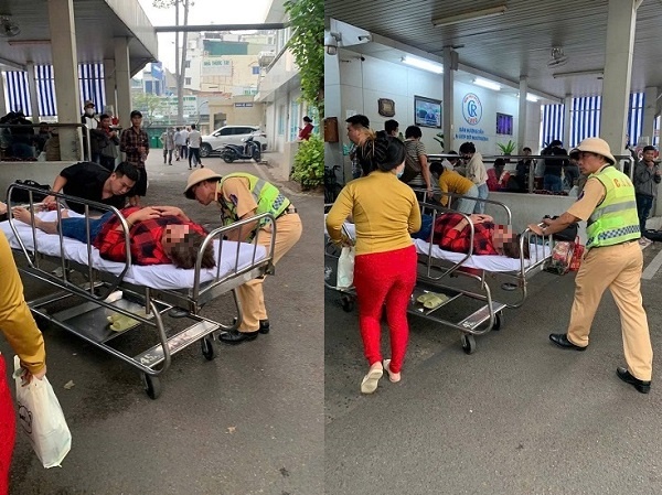 Tren cao toc, CSGT mo duong dua benh nhan tim nguy kich di cap cuu hinh anh