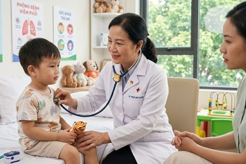 Viem phoi o tre em: Phat hien som va dung thuoc dung cach hinh anh