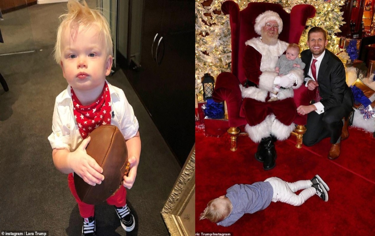 Chup anh cung ong gia Noel, chau trai TT Trump ngu guc ra san hinh anh