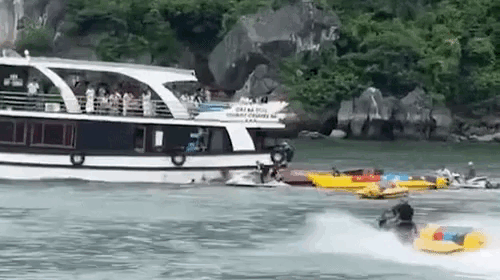 Clip: Tau du lich dam chim tau vo go tren vinh, mot phu nu tu vong hinh anh