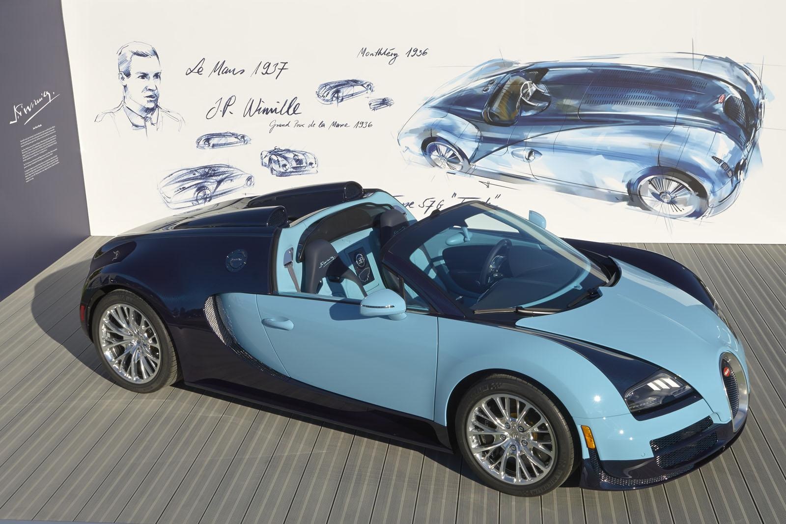 Khởi đầu cho loạt xe huyền thoại của Bugatti là mẫu Jean-Pierre Wimille Legends Edition, ra mắt tại sự kiện Pebble Beach Concours d’Elegance 2013. Wimille là tên gọi tay đua đã mang về hai chiến thắng cho Bugatti tại giải đua Le Mans vào các năm 1937 và 1939. Chính vì vậy, siêu xe Bugatti Veyron đặc biệt được lấy cảm hứng từ mẫu xe đua 57G Tank mà Wimille cầm lái.
