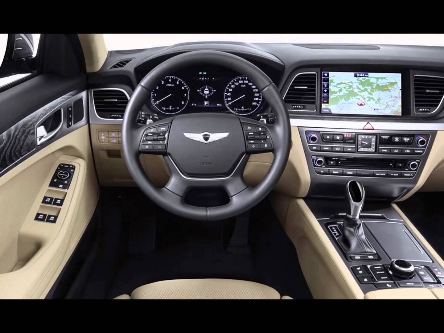 Nội thất của Genesis EQ900 mang tông màu nâu sô-cô-la từ da cao ấp, kết hợp cùng các chi tiết ốp gỗ. Hàng ghế phía sau được trang bị 2 máy tính bảng 9,2 inch dành cho hệ thống giải trí. Hệ thống âm thanh của Lexicon. Phía trước được trang bị màn hình thông tin-giải trí 12,3 inch, sạc không dây và hệ thống điều hòa 3 vùng tự động. Cụm điều khiển trung tâm kéo dài từ phía trước ra phía sau, với nhiều nút bấm điều khiển chức năng. 