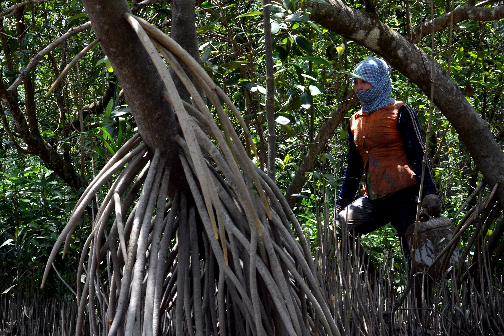 Người đi săn phải trang bị bao tay vải, chân mang giày; phụ nữ thì mặt mũi bịt kín để khỏi bị muỗi chích, ong đốt, chỉ để lòi 2 con mắt.
