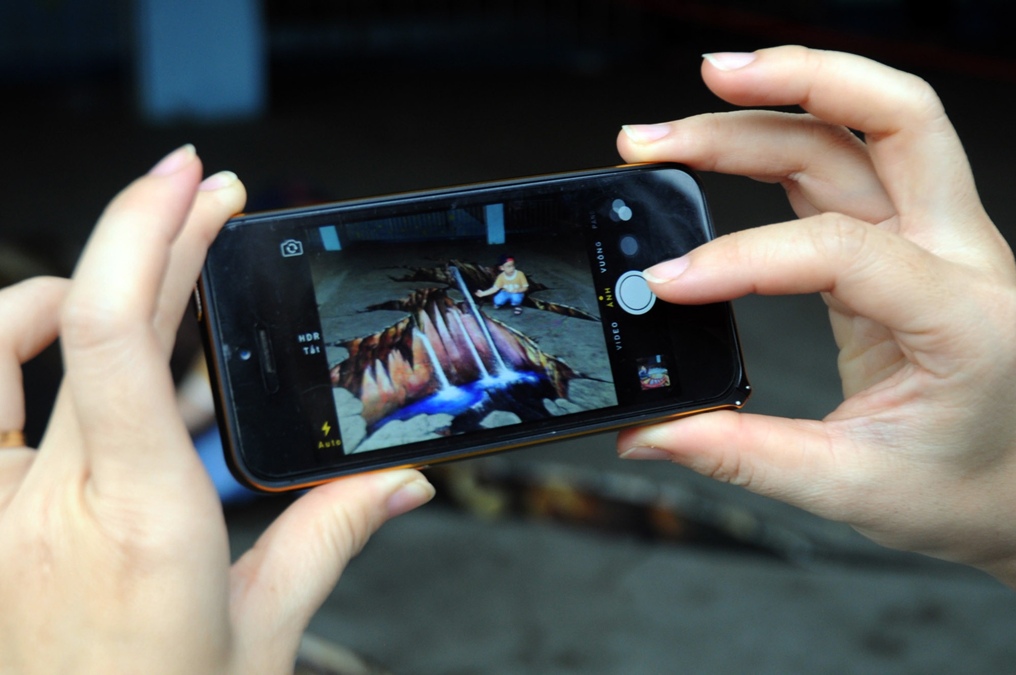 Nhiều người tranh thủ chụp hình để lưu giữ những bức tranh 3D mới lạ, độc đáo này.