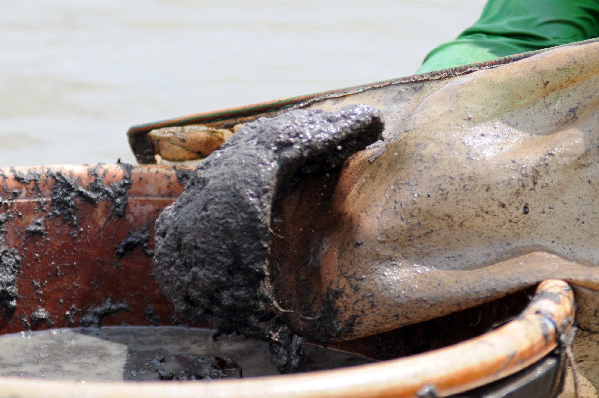 Ngâm mình cả ngày trời, anh Vinh cũng chỉ đãi được khoảng 2 thau trùn lẫn trong bùn.