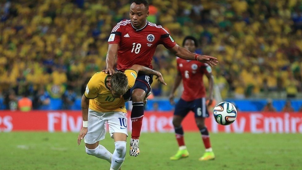 Ended. Neymar's tournament is over, and arguably Brazil's hopes diminish, when Colombia's Juan Zuniga crashes into the back of the 22-year-old, fracturing the forward's third vertebra during the hosts