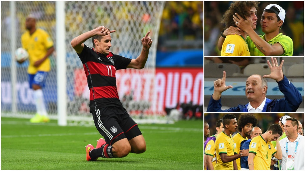 Historic. Miroslav Klose becomes the tournament's all-time leading scorer on 16 goals as Germany score more times than any other side in a semi-final, humiliating an emotional Brazil 7-