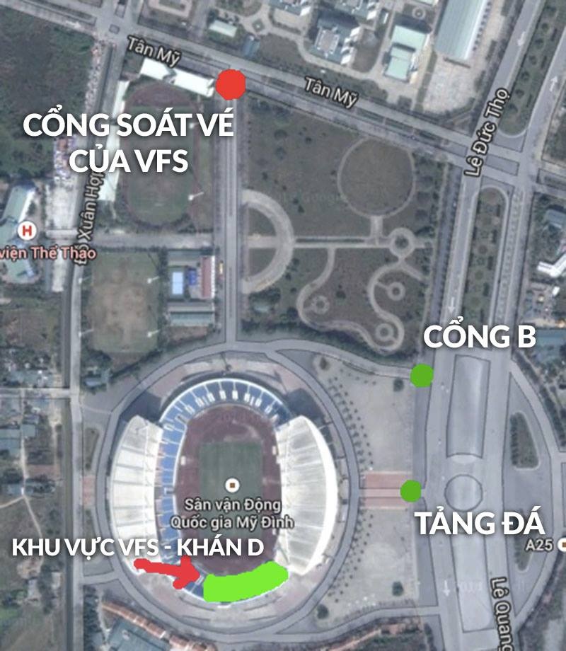 Sơ đồ cổng vào sân dành riêng cho nhóm CĐV cuồng nhiệt của U19 Việt Nam.