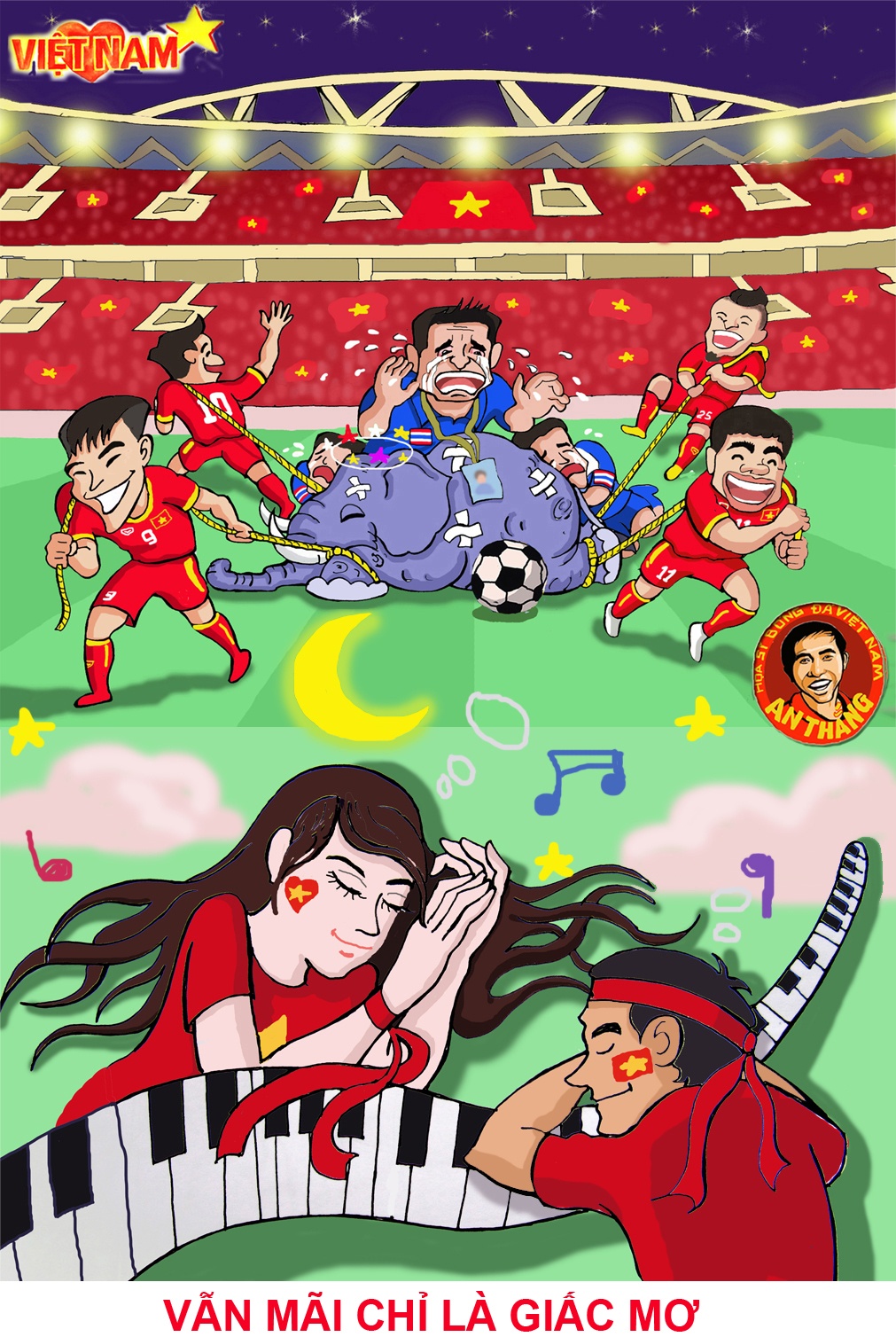 Người Thái đang dần hiện thực hoá giấc mơ world cup , trong khi đó chúng ta bao năm nay vẫn cứ vùng vẫy ở ao làng. Tình yêu dành cho đội tuyển mãi mãi không mất đi , nhưng chắc chắn niềm tin theo thời gian sẽ vơi cạn đi ít nhiều. Mong sao thời gian tới những nhân tài bóng đá Việt sẽ trưởng thành theo năm tháng , những học viện uy tín sẽ được mở ra. Để nền bóng đá nước nhà phát triển hơn , đội tuyển chúng ta mạnh mẽ hơn , để bắt kịp người Thái , và để hình ảnh này sẽ không  chỉ còn xuất hiện trong giấc mơ.