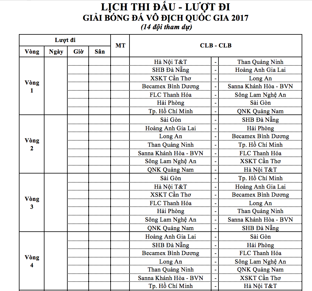 Lịch thi đấu V.League 2017 ảnh 2 Lich thi dau V.League 2017 anh 2