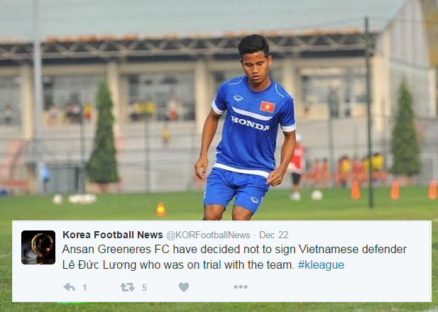 CLB Hàn Quốc từ chối ký với Đức Lương ảnh 1 CLB Han Quoc tu choi ky voi Duc Luong anh 1
