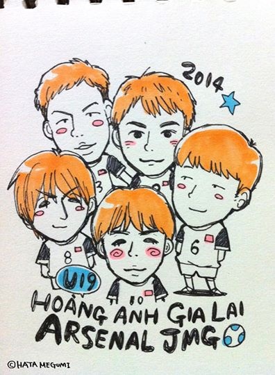 Trước đó, các thành viên của Học viện HAGL-Arsenal JMG trong thành phần ĐT U19 Việt Nam cũng được nữ phóng viên này vẽ riêng. Đây là bức tranh được cô vẽ sau giải U19 Quốc tế TP.HCM hồi tháng 1.