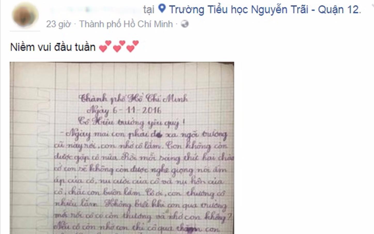 Hoc sinh lop 2 viet thu dan co hieu truong dung khoc hinh anh