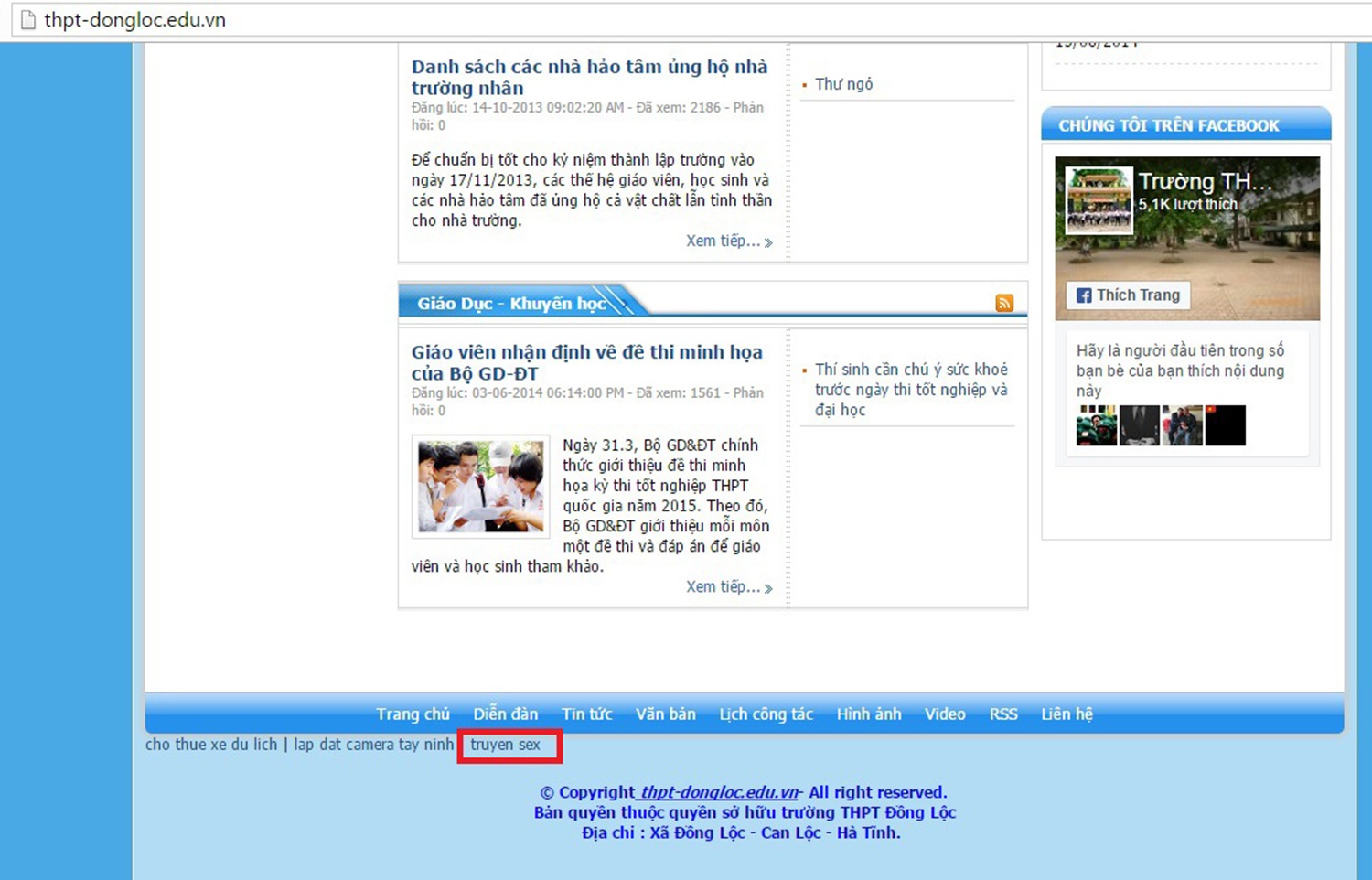 web trường bị hack ảnh 1 web truong bi hack anh 1