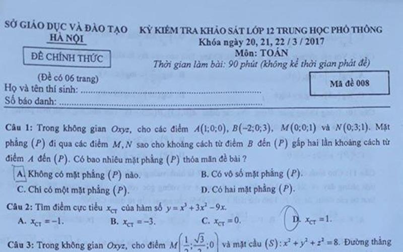 Thi thu THPT quoc gia o Ha Noi: De Toan dai, hoc sinh kho lam het hinh anh