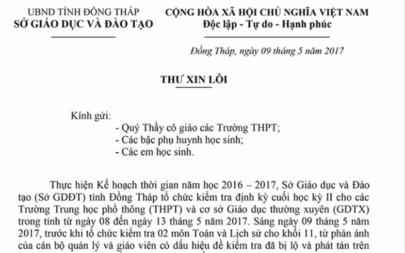 Giam doc So GD&DT Dong Thap xin loi vi su co lo de thi hinh anh
