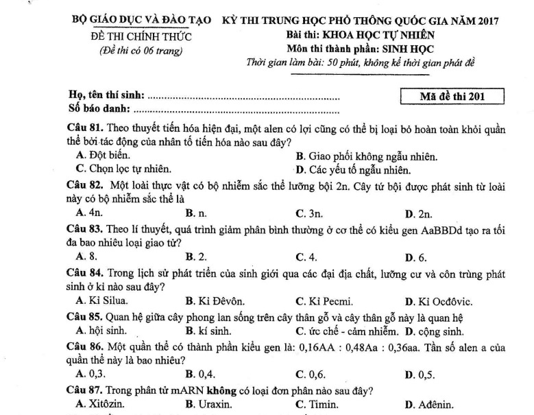 Bo GD&DT cong bo de thi cac mon to hop Khoa hoc tu nhien hinh anh