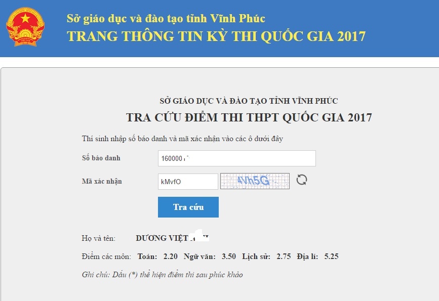 Tra cứu điểm thi thpt quốc gia 2017 ảnh 1 Tra cuu diem thi thpt quoc gia 2017 anh 1