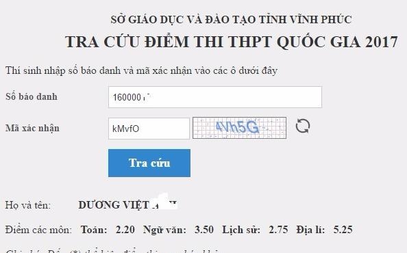 Tra cuu diem thi THPT quoc gia 2017 cua Vinh Phuc hinh anh