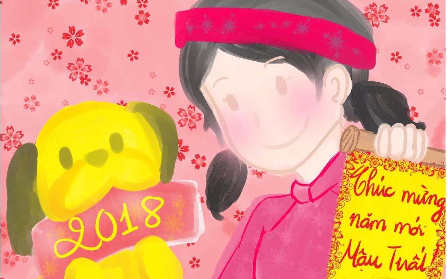 Nu sinh ve lich Tet canh bao o nhiem moi truong, chao nam moi Mau Tuat hinh anh