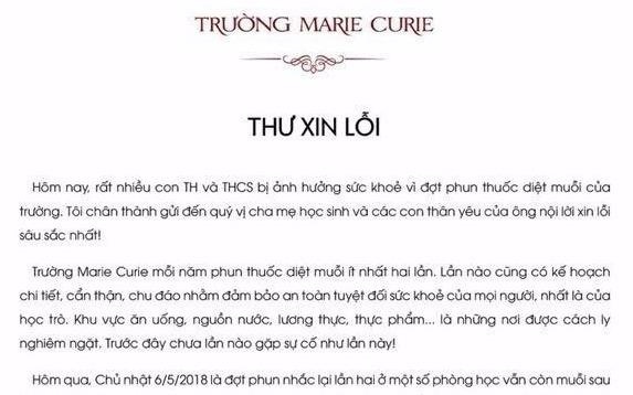 Truong Marie Curie xin loi sau vu hoc sinh di ung do thuoc diet muoi hinh anh