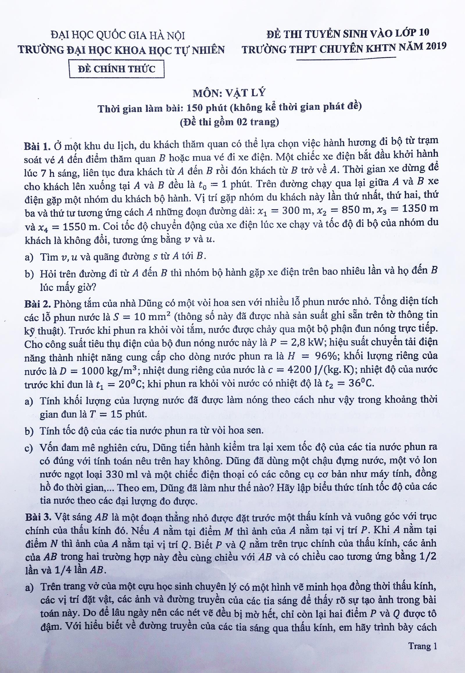 đề Lý tuyển sinh chuyên khoa học tự nhiên ảnh 1 de Ly tuyen sinh chuyen khoa hoc tu nhien anh 1