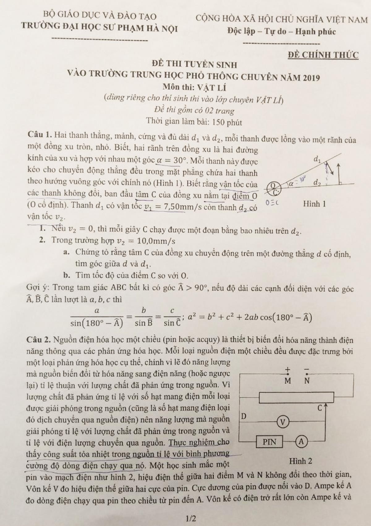 đề lý tuyển sinh lớp 10 ảnh 1 de ly tuyen sinh lop 10 anh 1