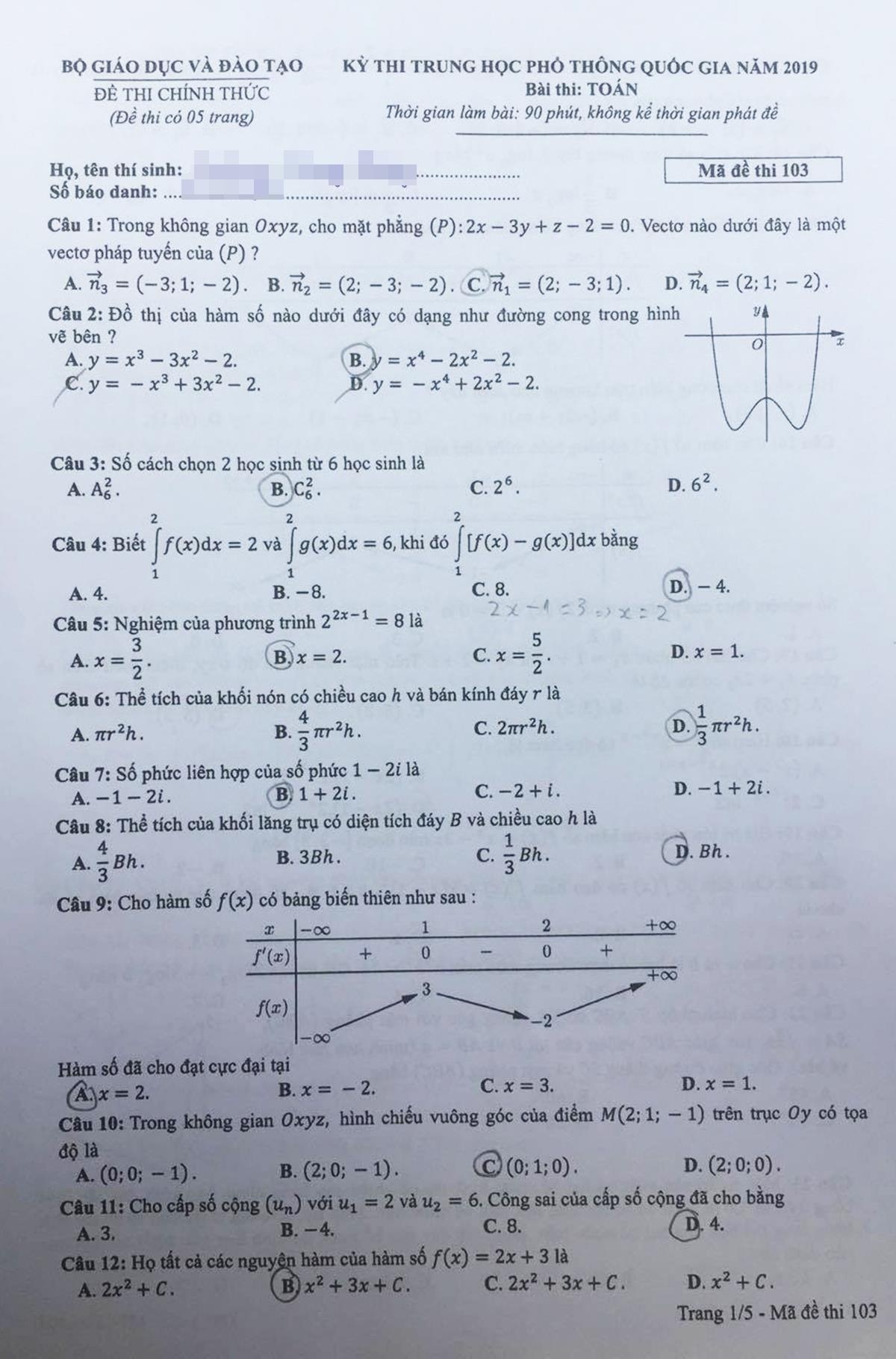 đáp án môn toán ảnh 1 dap an mon toan anh 1