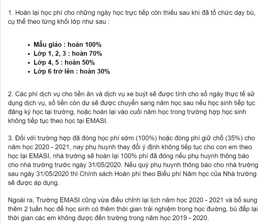 truong EMASI quyet dinh hoan hoc phi anh 1