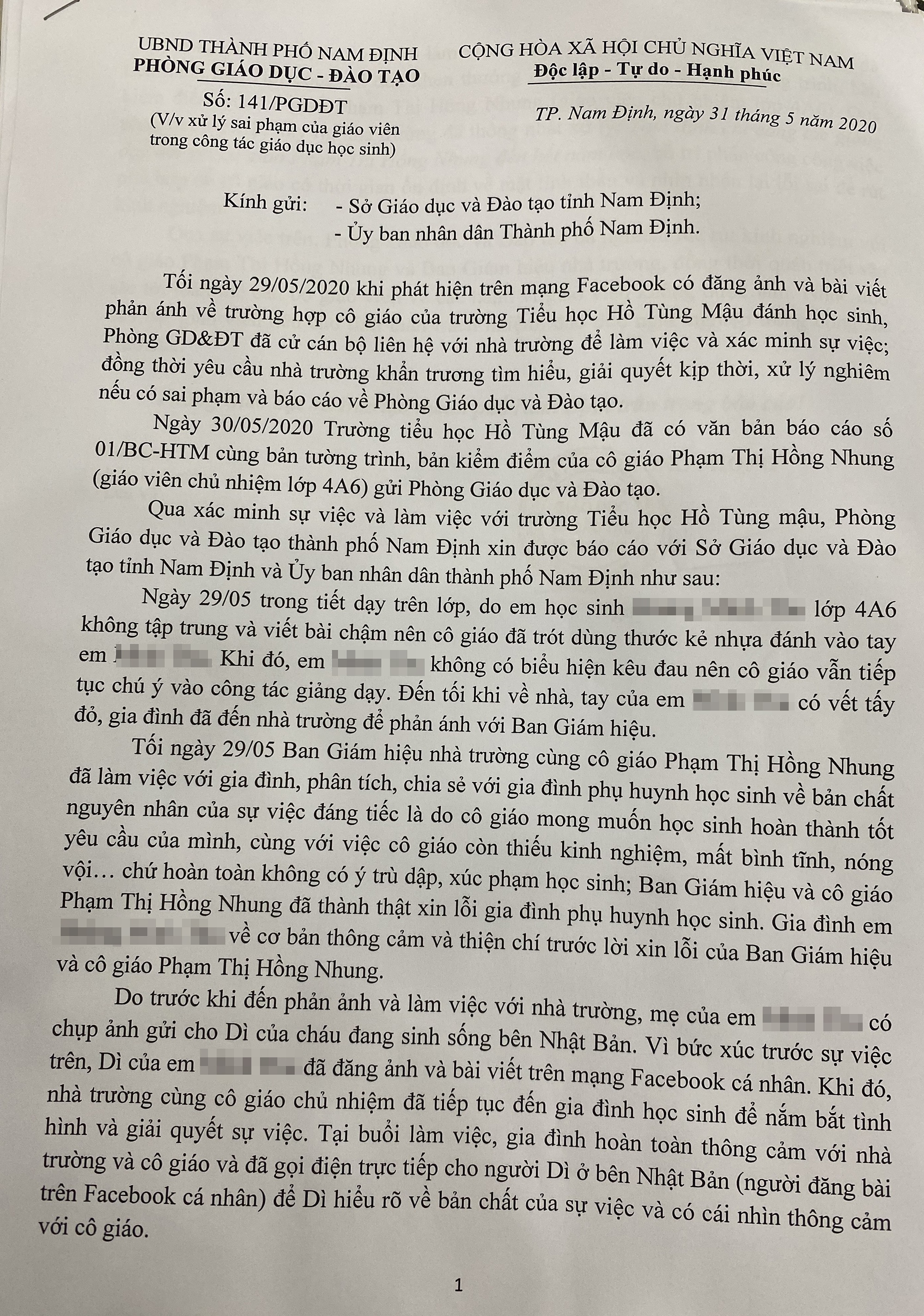 cô giáo đánh tím tay học sinh ảnh 1 co giao danh tim tay hoc sinh anh 1