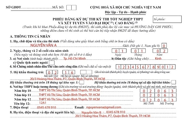 Cach ghi phieu dang ky du thi tot nghiep THPT anh 1