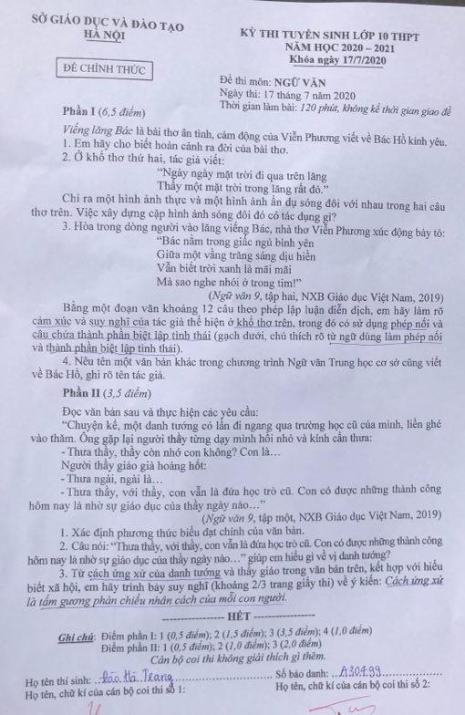 De Ngu van tuyen sinh lop 10 anh 1