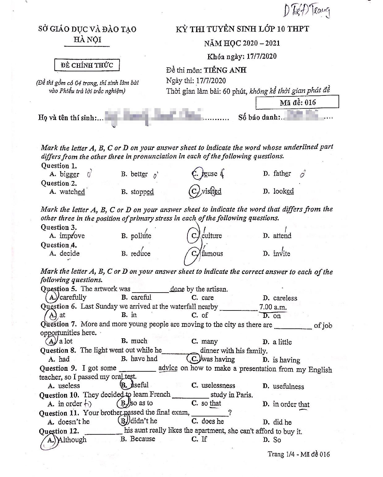 De Tieng Anh tuyen sinh lop 10 cong lap anh 1