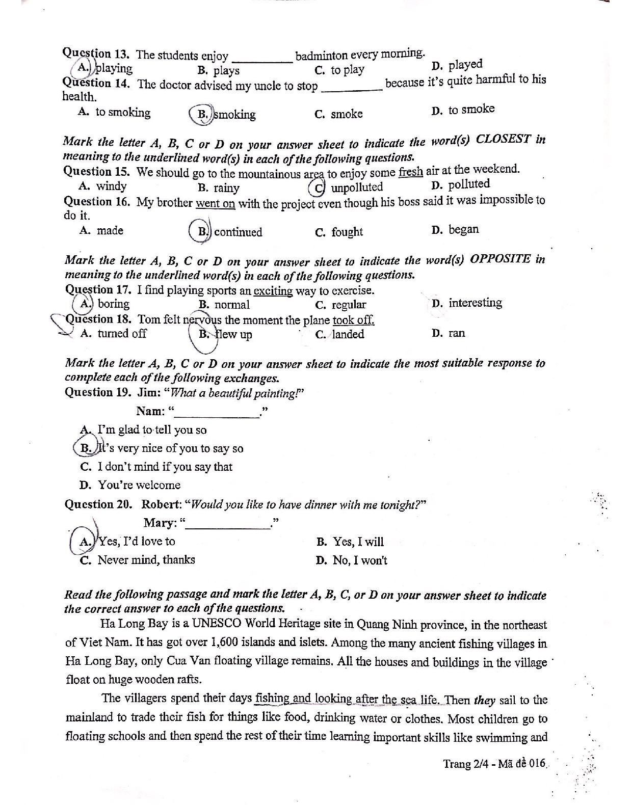 De Tieng Anh tuyen sinh lop 10 cong lap anh 2