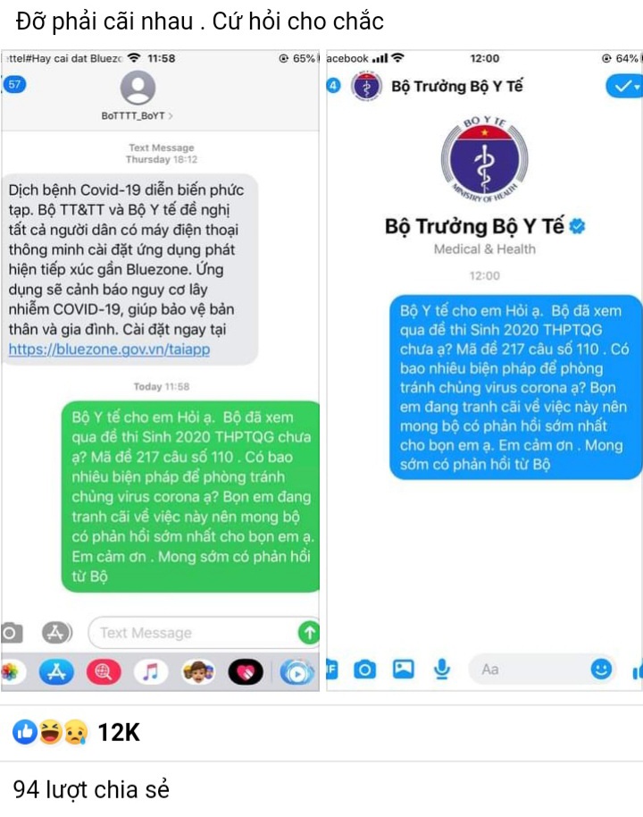 Thi sinh nhan tin hoi Bo Y te ve cau hoi lien quan den phong dich Covid-19 anh 1