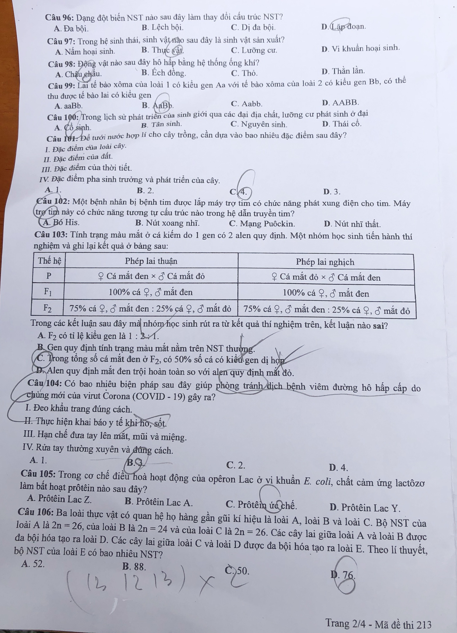 Đáp án môn Sinh học ảnh 4 Dap an mon Sinh hoc anh 4