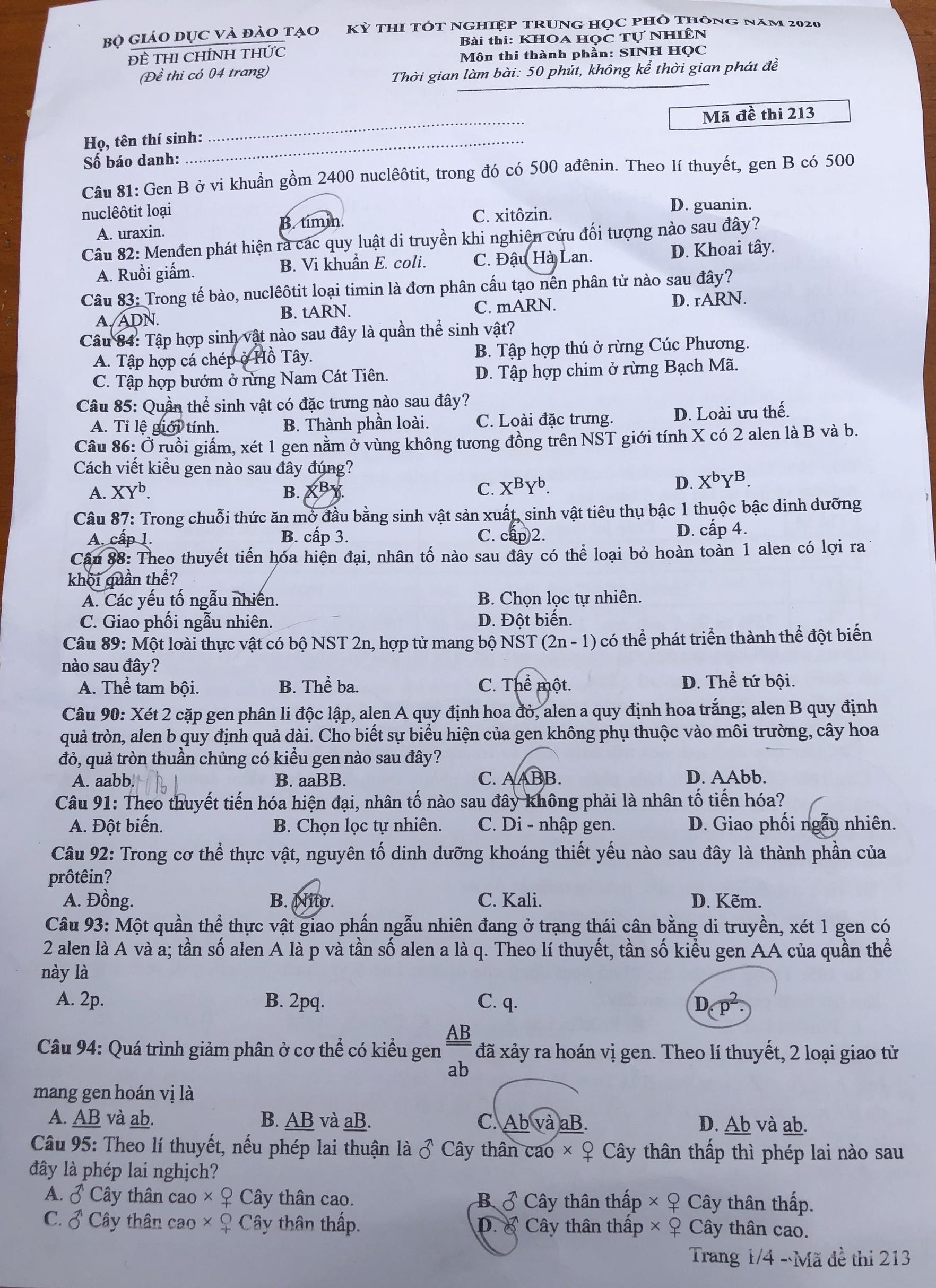 Đáp án môn Sinh học ảnh 3 Dap an mon Sinh hoc anh 3