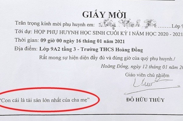 Thay giao bi phe binh vi ghi 'Con cai la tai san lon nhat cua cha me' hinh anh