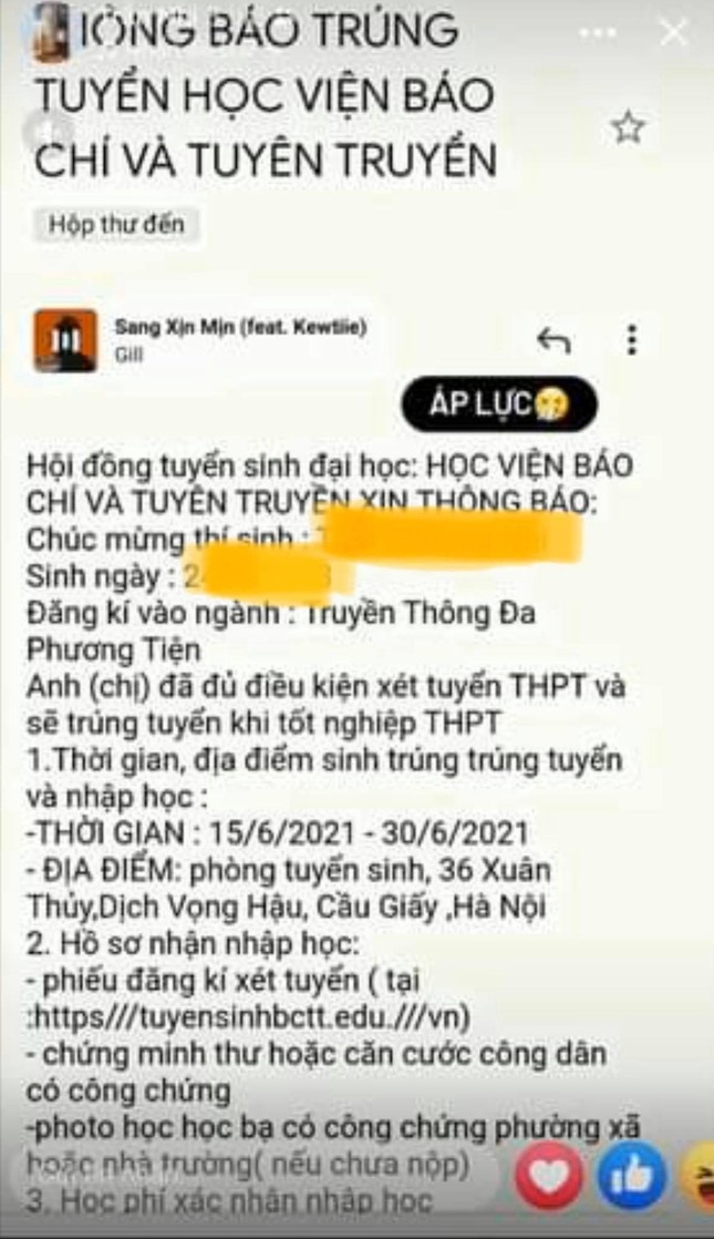 email gia thong bao trung tuyen HV Bao chi va Tuyen truyen anh 1