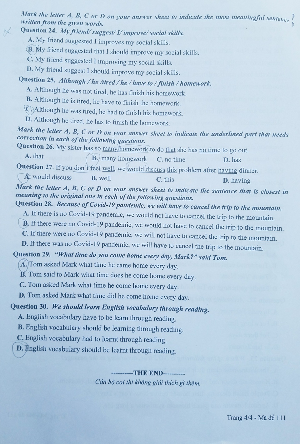 dap an mon Tieng Anh vao lop 10 anh 9