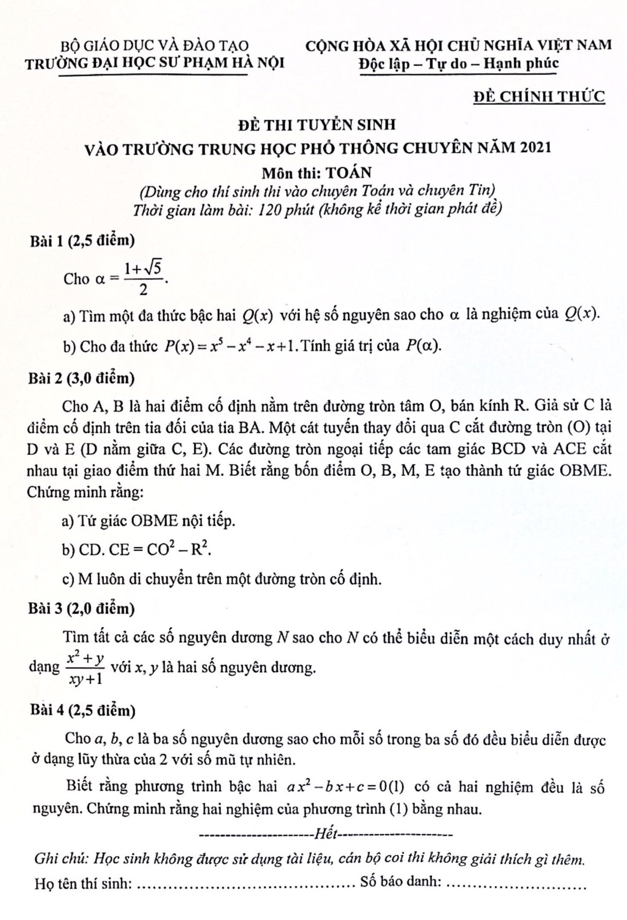 De Toan vong 2 vao truong THPT chuyen DH Su pham anh 1