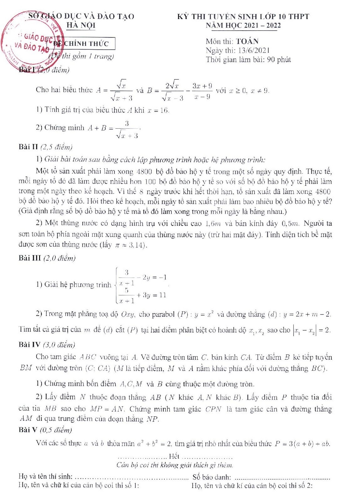 Dap an chinh thuc cac mon thi tuyen sinh lop 10 anh 3