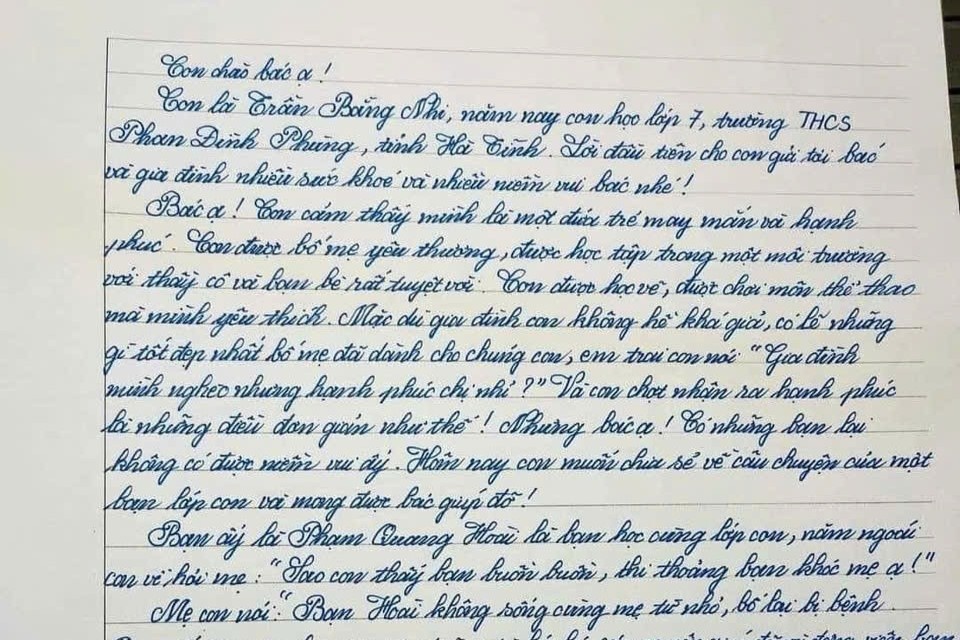 Nu sinh lop 7 viet thu xin hoc bong cho nam sinh co nguy co dung hoc hinh anh