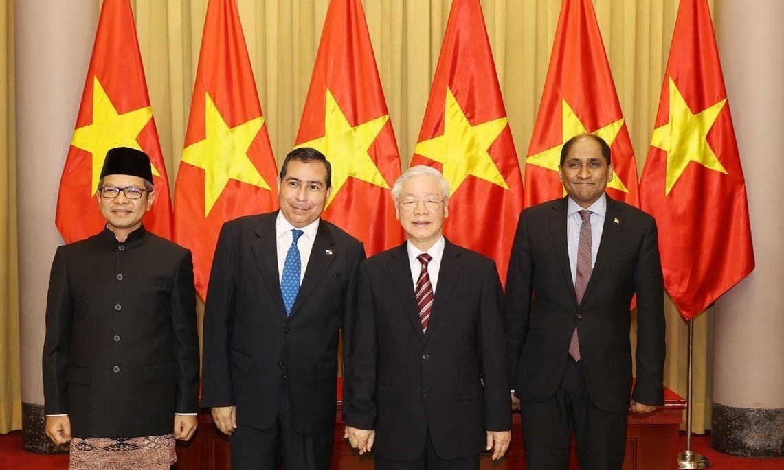 Tong bi thu Nguyen Phu Trong tiep cac dai su den trinh quoc thu hinh anh